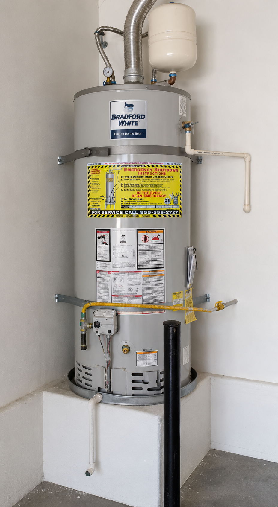 Clean modern tankless water heater installation in a bright utility room